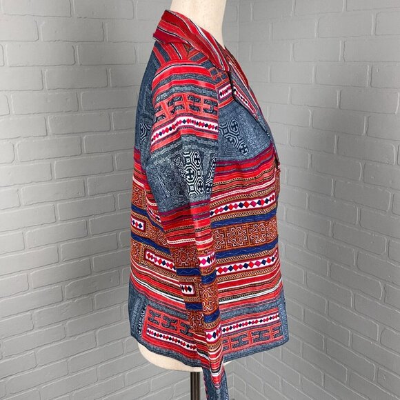 Coldwater Creek Jacket Women 8 Petite Red Blue Geometric Stripe Boho Diamond - Picture 5 of 11